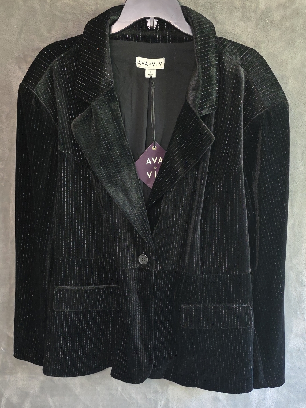 Ava & Viv Black Velvet Pinstripe Single-Button Blazer